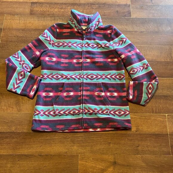 Sonoma Fleece Full-Zip Jacket - Size M Multicolored- Tribal Print With Pockets - Picture 1 of 4